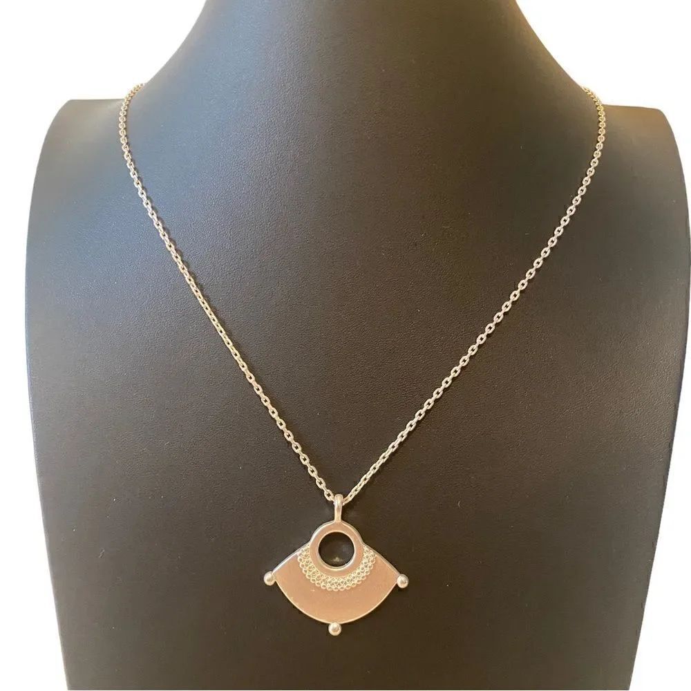 Granulated Matte Silver Toned Pendant Necklace on long chain.